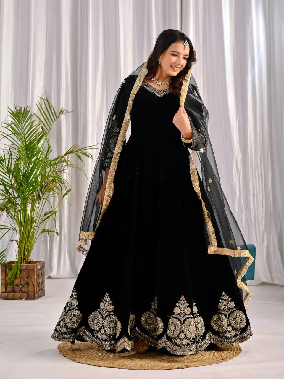 Heavy Velvet Embroidered Anarkali Set with Premium Net Dupatta