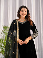 Heavy Velvet Embroidered Anarkali Set with Premium Net Dupatta