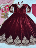 Luxury Velvet Anarkali Set with Heavy Sequence Embroidery & Net Dupatta