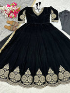 Heavy Velvet Embroidered Anarkali Set with Premium Net Dupatta
