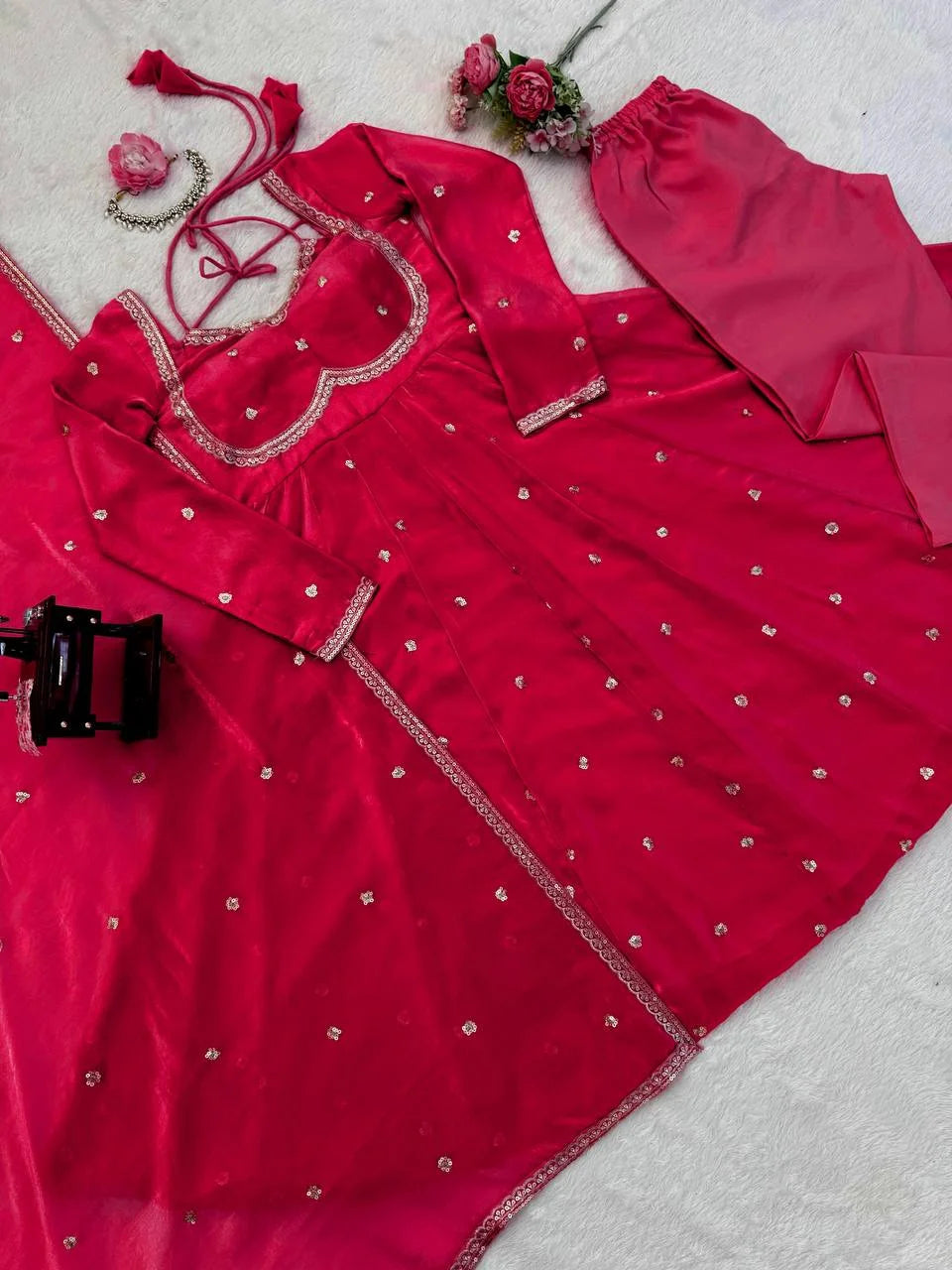 Fendy Silk Anarkali Set with Threadâ€“Sequence Work & Dupatta