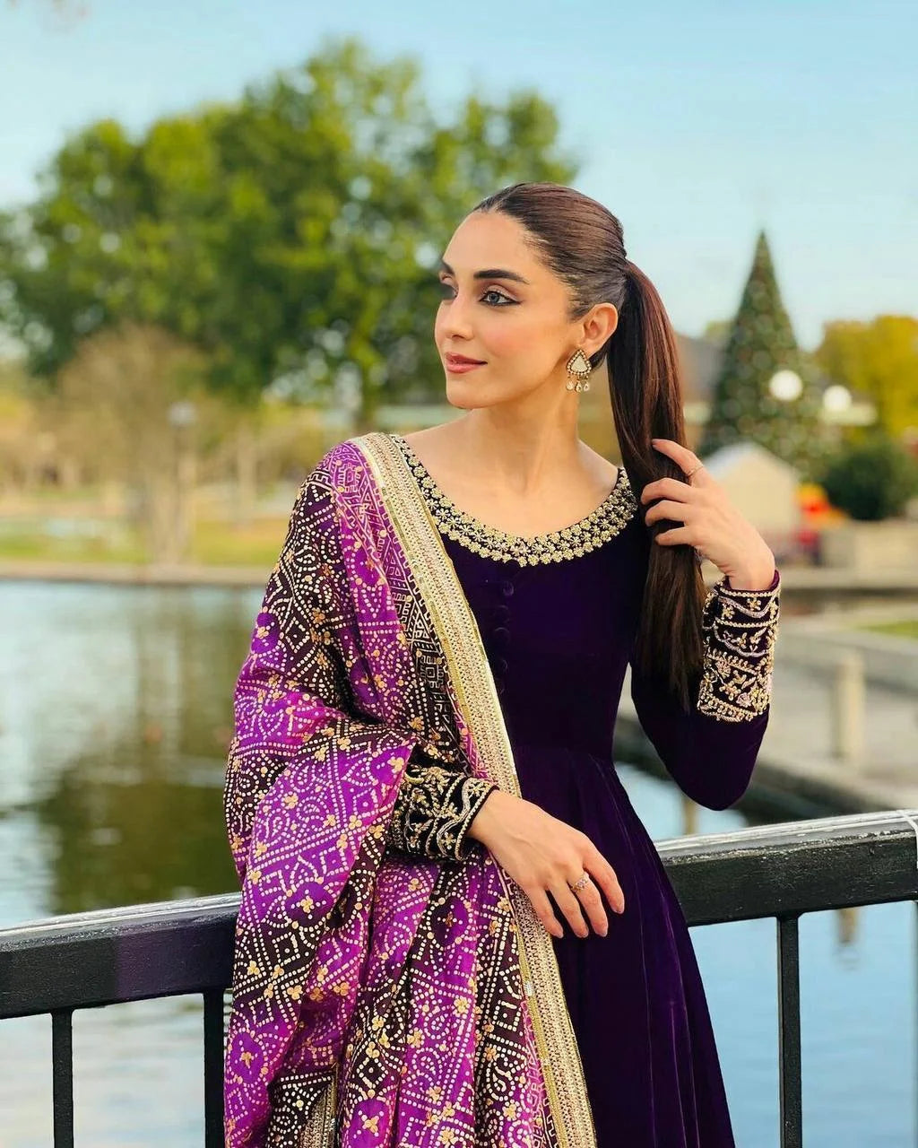 Heavy Velvet Embroidered Sequence Gown With Chinon Silk Dupatta