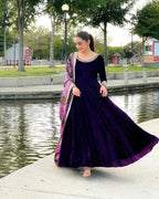 Heavy Velvet Embroidered Sequence Gown With Chinon Silk Dupatta