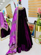 Heavy Velvet Embroidered Sequence Gown With Chinon Silk Dupatta