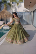 Pista Green Floral Embroidered Lehenga Set for Wedding & Festive Glam
