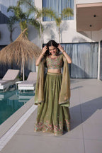 Pista Green Floral Embroidered Lehenga Set for Wedding & Festive Glam