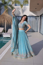 Sky Blue Floral Lehenga Set for Dreamy Wedding Looks