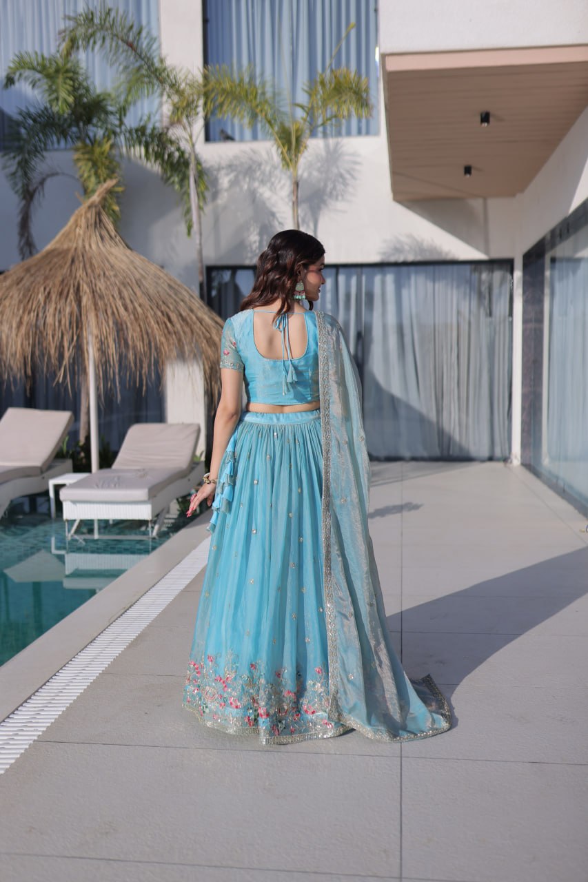 Sky Blue Floral Lehenga Set for Dreamy Wedding Looks