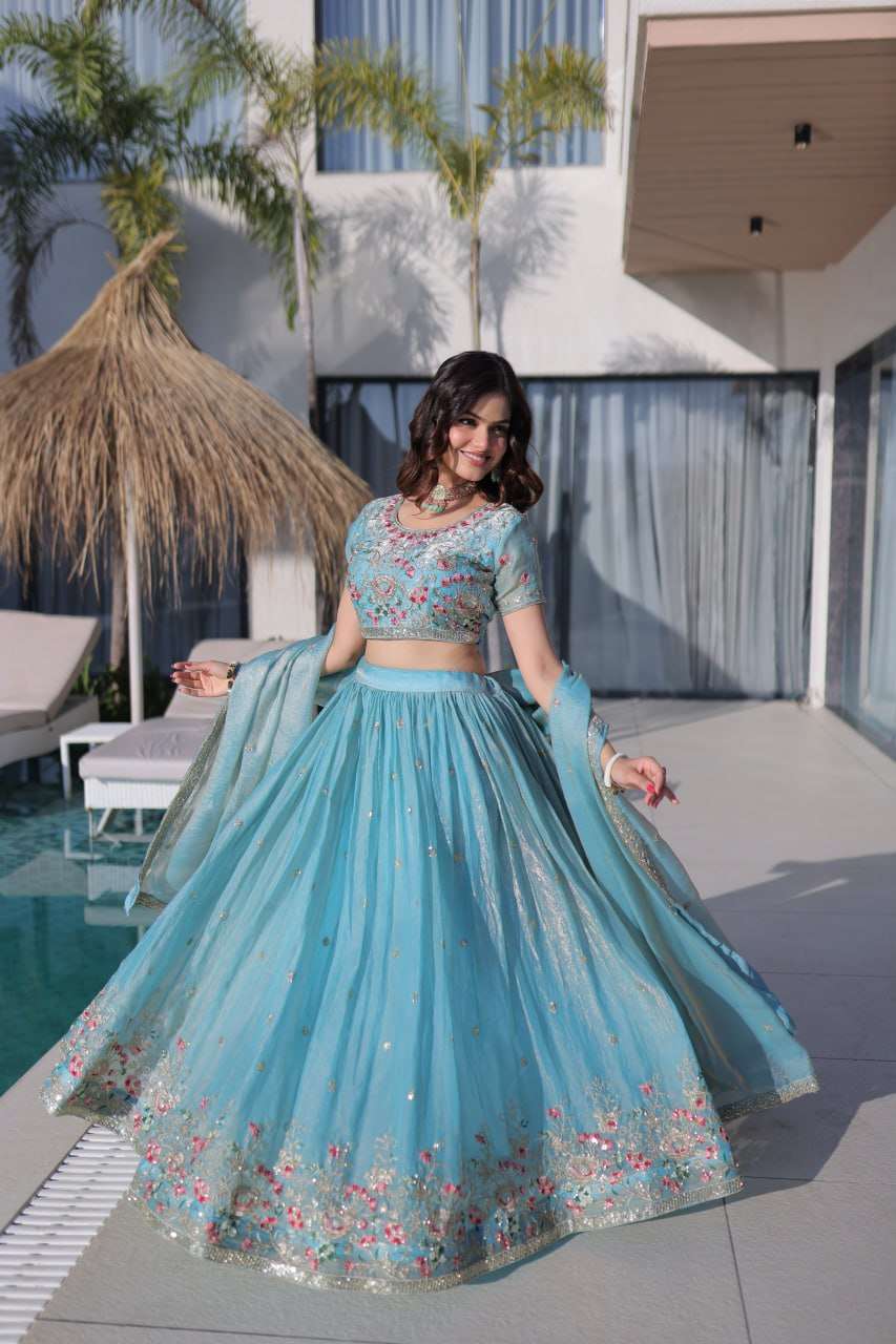 Sky Blue Floral Lehenga Set for Dreamy Wedding Looks