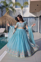 Sky Blue Floral Lehenga Set for Dreamy Wedding Looks