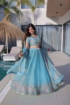 Sky Blue Floral Lehenga Set for Dreamy Wedding Looks