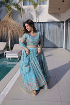 Sky Blue Floral Lehenga Set for Dreamy Wedding Looks