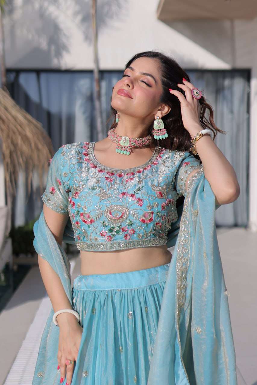 Sky Blue Floral Lehenga Set for Dreamy Wedding Looks
