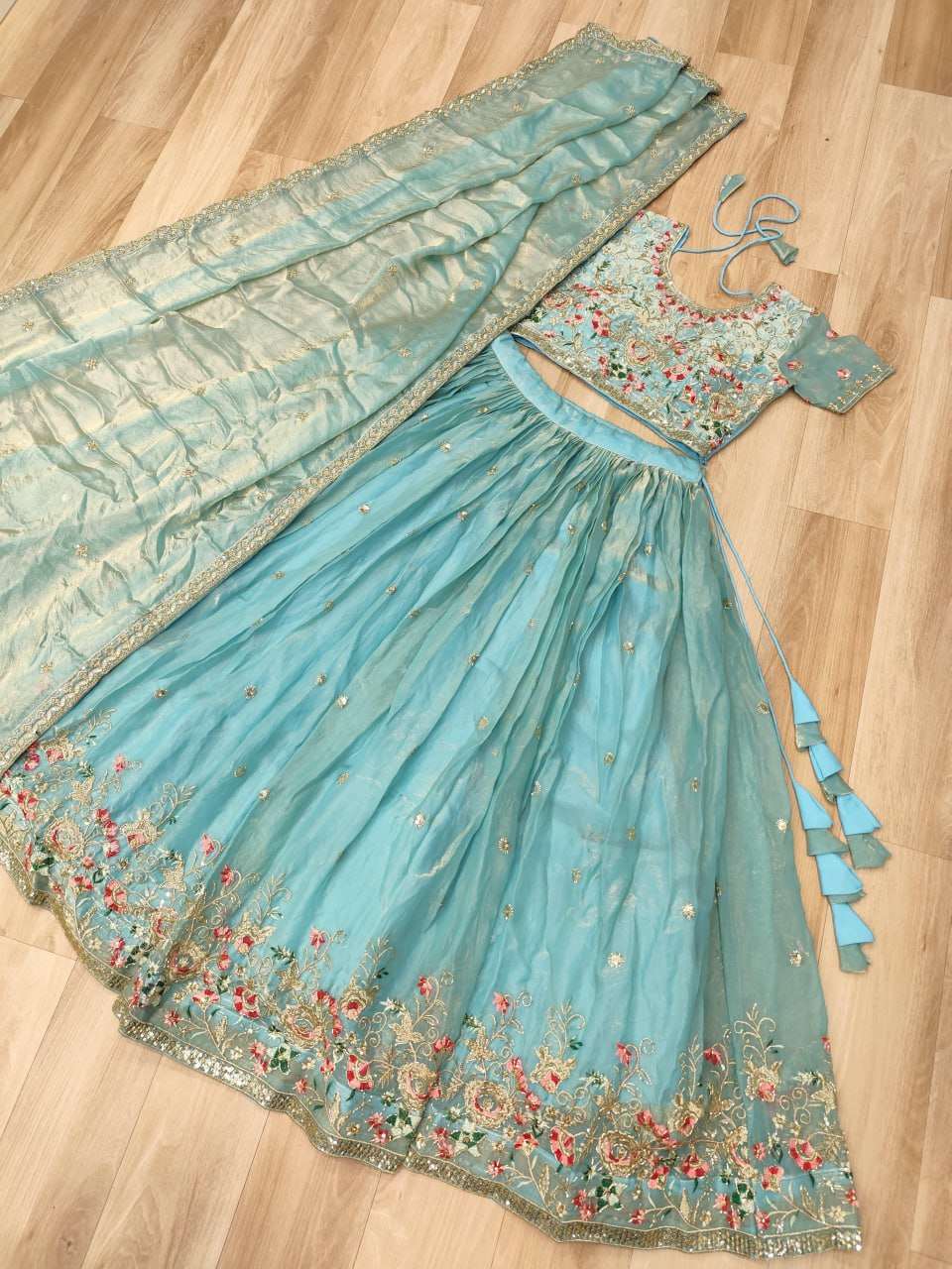 Sky Blue Floral Lehenga Set for Dreamy Wedding Looks