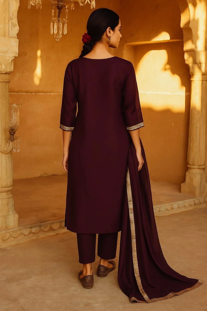 PV Chanderi Embroidered Suit Set with Dupatta
