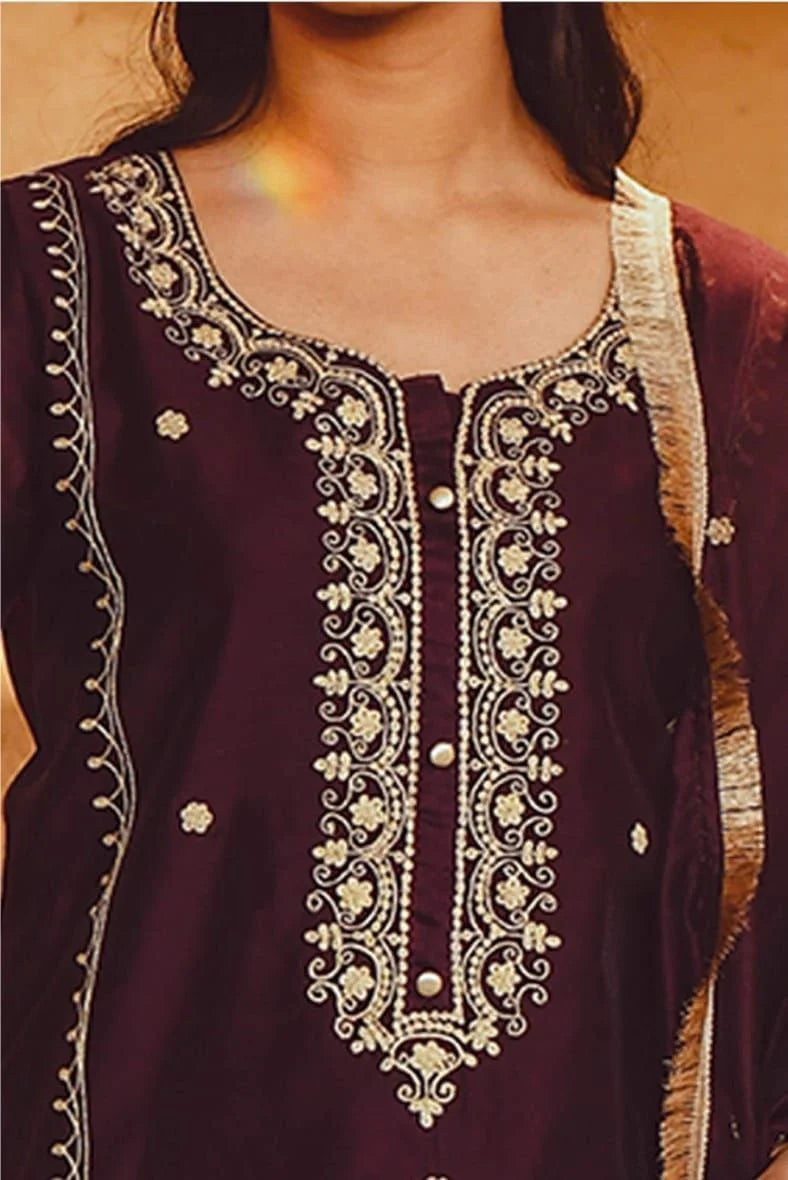 PV Chanderi Embroidered Suit Set with Dupatta