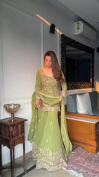 Heavy Sequence Embroidery Georgette Top & Sharara Set with Dupatta