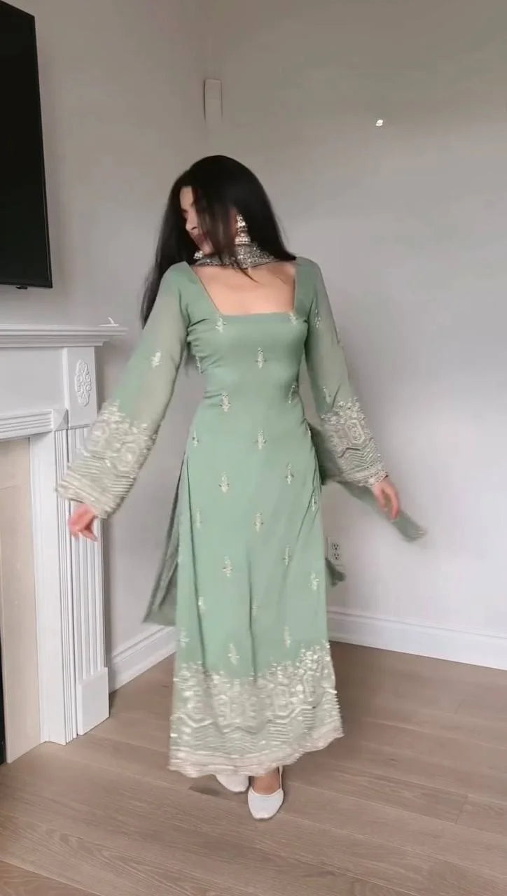 Faux Georgette Thread & Sequence Work Suit Set with Dupatta