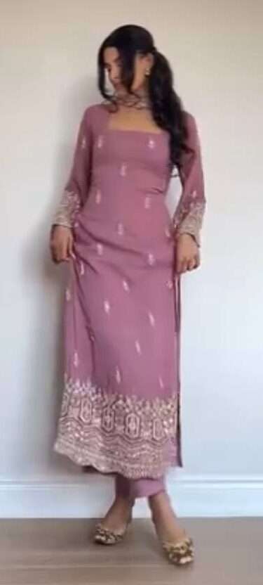 Elegant Faux Georgette Embroidered Suit Set