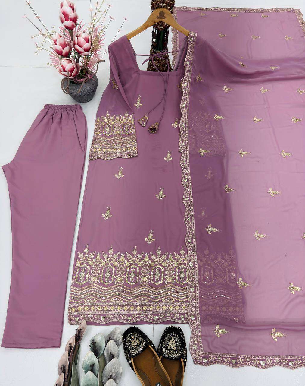 Elegant Faux Georgette Embroidered Suit Set