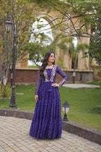 Navratri Lehariya Print Georgette Long Flared Gown For Festive Wear