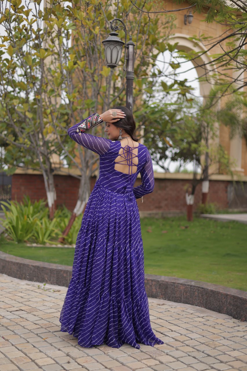 Navratri Lehariya Print Georgette Long Flared Gown For Festive Wear