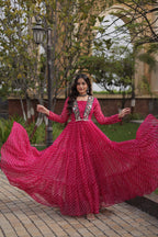 Navratri Lehariya Print Georgette Long Flared Gown For Festive Wear
