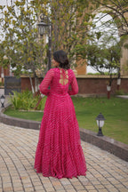 Navratri Lehariya Print Georgette Long Flared Gown For Festive Wear