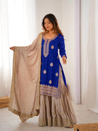 Elegant Blue Kurti Sharara Set with Sequence & Pearl Work