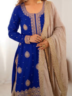 Elegant Blue Kurti Sharara Set with Sequence & Pearl Work