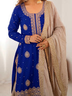 Elegant Blue Kurti Sharara Set with Sequence & Pearl Work