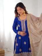 Elegant Blue Kurti Sharara Set with Sequence & Pearl Work