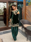 Viscose Velvet Suit Set with Sequence Embroidery & Faux Georgette Dupatta