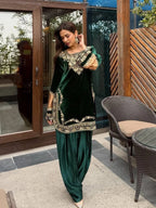 Viscose Velvet Suit Set with Sequence Embroidery & Faux Georgette Dupatta