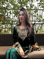Viscose Velvet Suit Set with Sequence Embroidery & Faux Georgette Dupatta