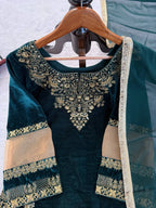 Viscose Velvet Suit Set with Sequence Embroidery & Faux Georgette Dupatta