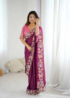 Premium Noha Crush Saree With Heavy Embroidery & Sequence Work
