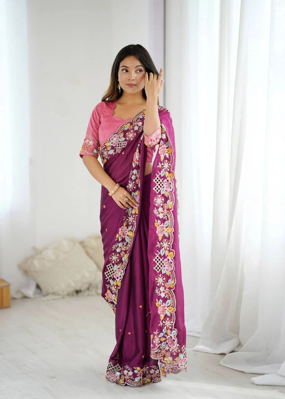 Premium Noha Crush Saree With Heavy Embroidery & Sequence Work