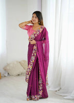 Premium Noha Crush Saree With Heavy Embroidery & Sequence Work
