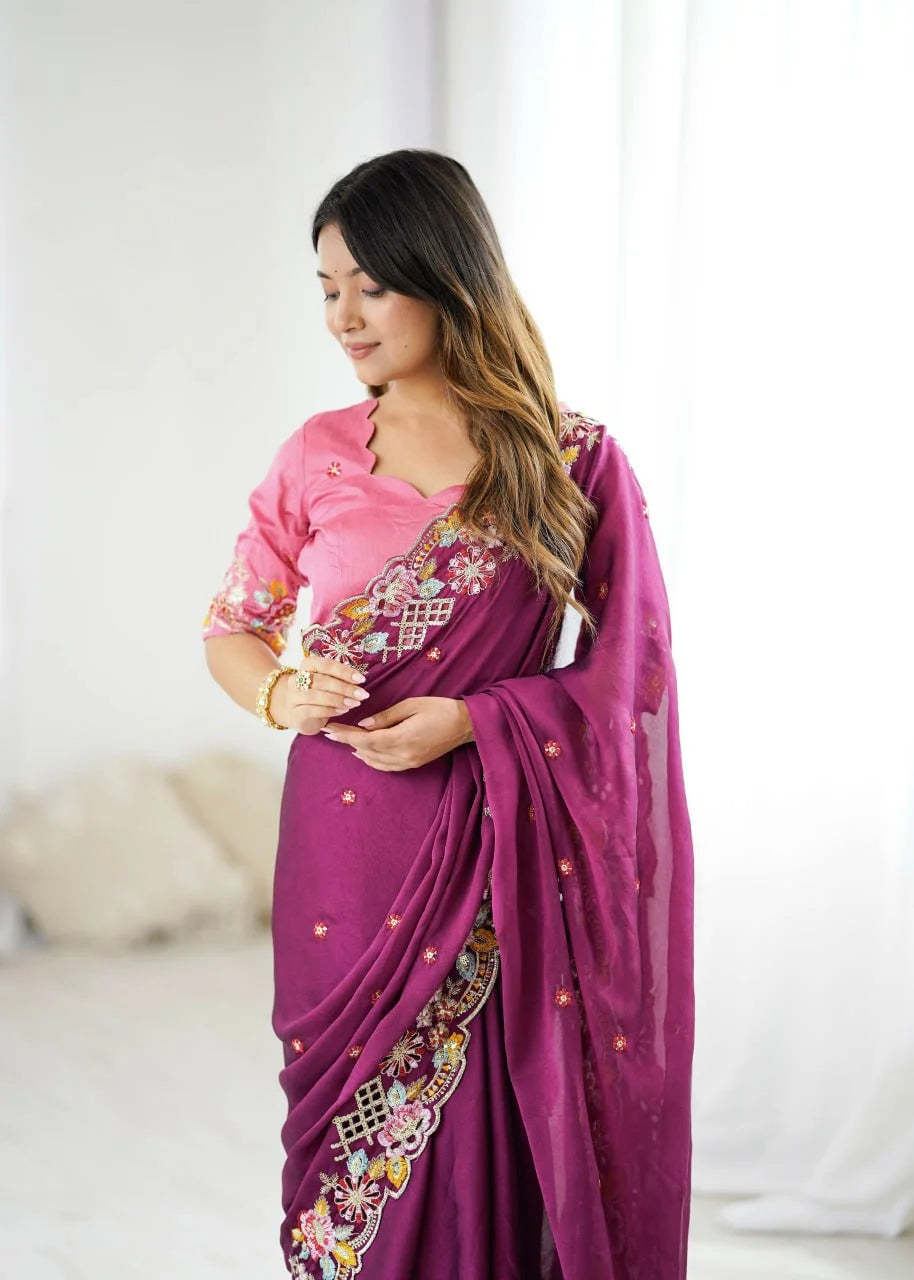 Premium Noha Crush Saree With Heavy Embroidery & Sequence Work