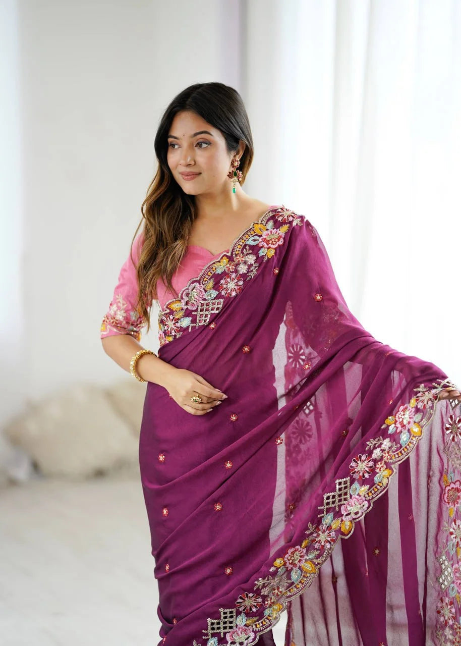 Premium Noha Crush Saree With Heavy Embroidery & Sequence Work