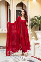 Faux Georgette Handwork Gown & Dupatta Set with Real Diamond Work