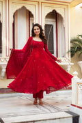 Faux Georgette Handwork Gown & Dupatta Set with Real Diamond Work