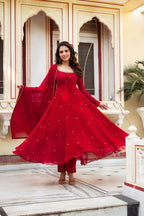 Faux Georgette Handwork Gown & Dupatta Set with Real Diamond Work