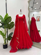 Faux Georgette Handwork Gown & Dupatta Set with Real Diamond Work