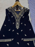 Viscose Velvet Threadâ€“Sequence Embroidered Top & Plazo Set