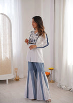 Designer 2-Piece Roman Silk Co-ord Set – Embroidery Top & Flowing Palazzo
