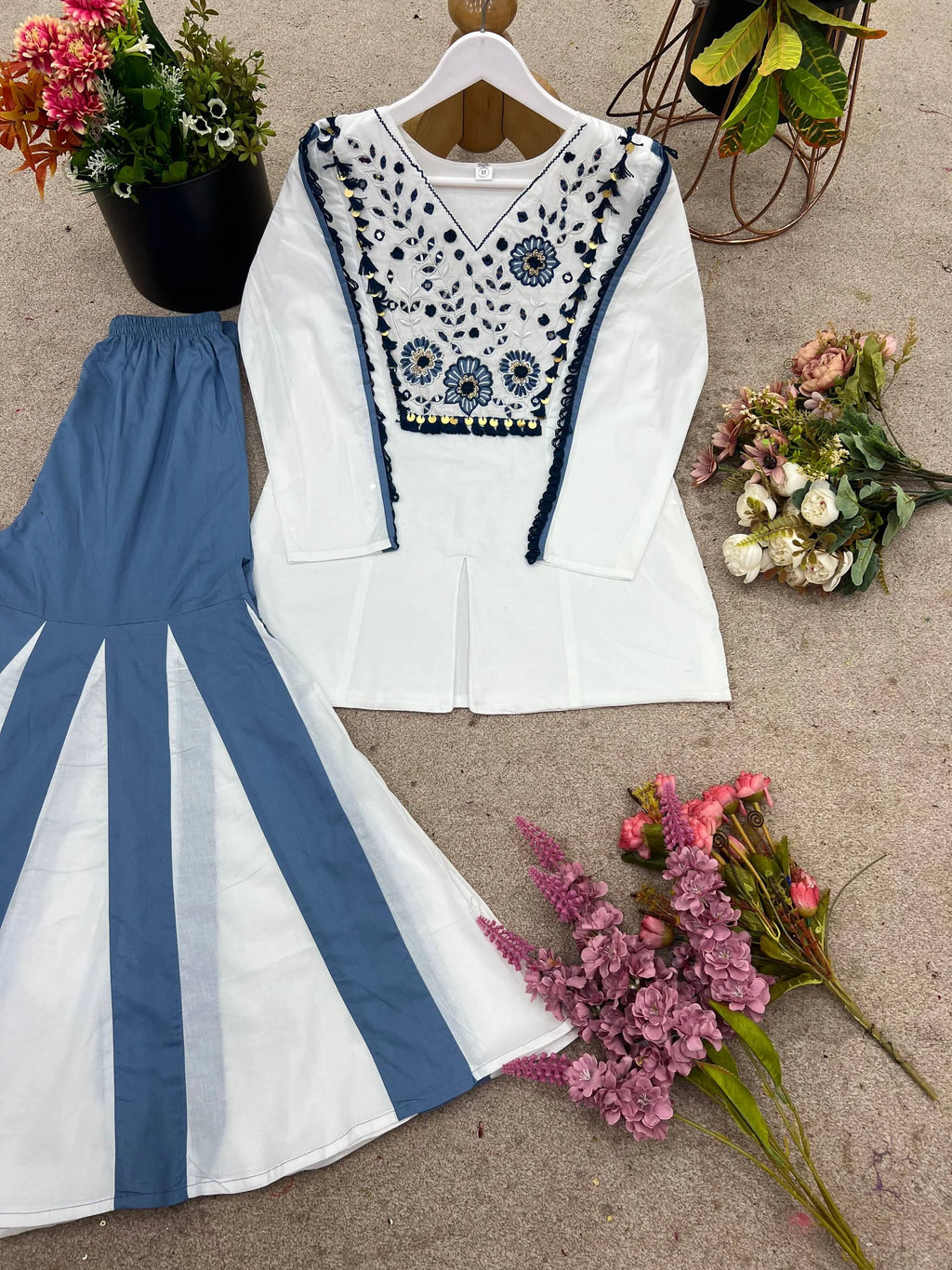 Designer 2-Piece Roman Silk Co-ord Set – Embroidery Top & Flowing Palazzo