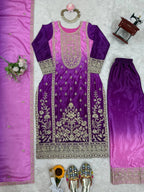 Graceful Glam: Designer Shaded Chinon Silk Top with Palazzo & Embroidered Dupatta Set