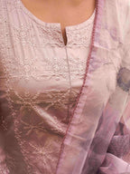 Premium Roman Fabric Suit Set with Embroidery Work & Organza Dupatta